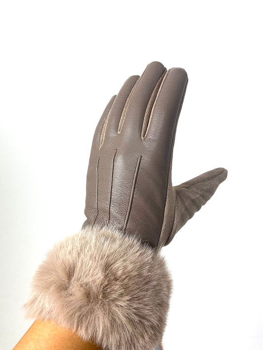 PU Faux Fur Trim Gloves