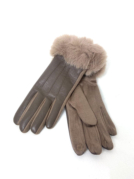 PU Faux Fur Trim Gloves