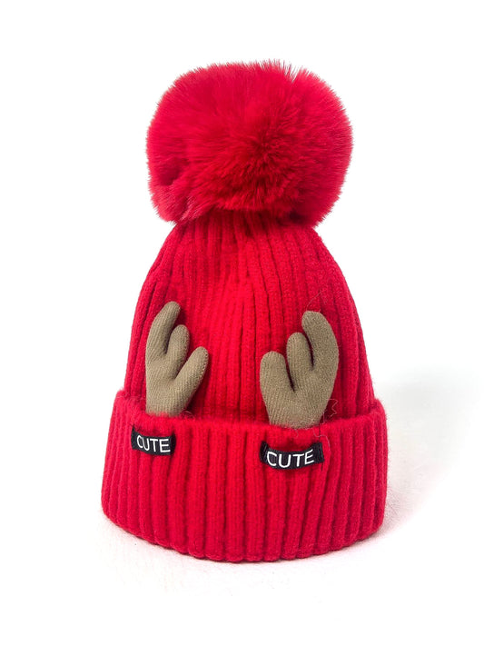 "Cute" Antler Pom Pom Beanie Hat