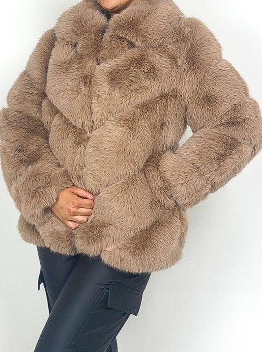 Luxury Collared Faux Fur Coat
