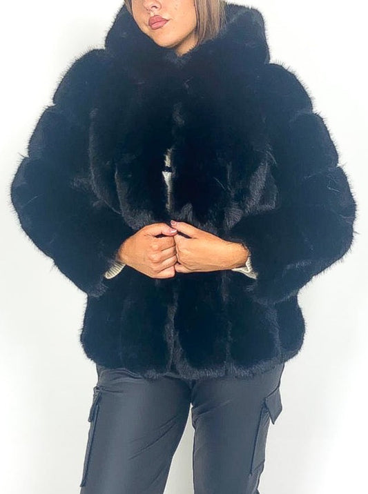 Luxury Hooded Faux Fur Coat