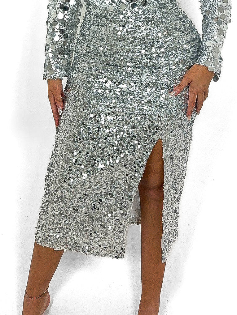 Sequin Covered Midi Skirt
