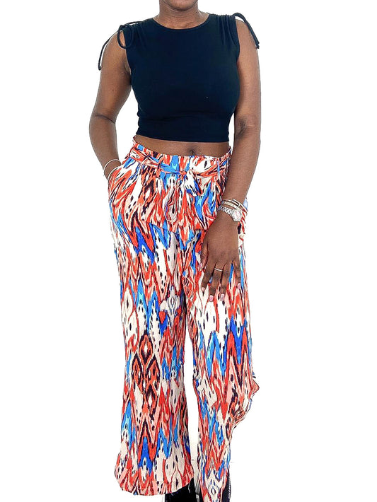 Ikat Print Belted Trousers