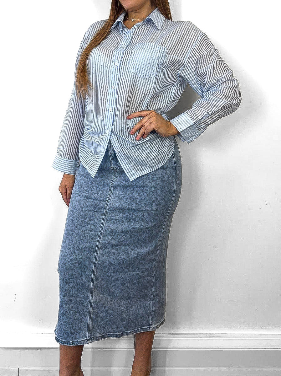 Scatter Diamante Oxford Stripe Blouse