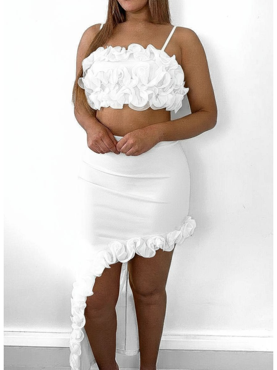 Ruffle Crop Top And Skirt Set