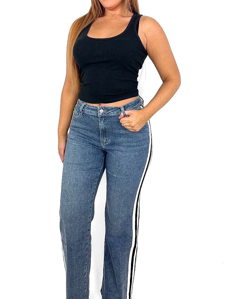 Stripe Side Wide Leg Jeans