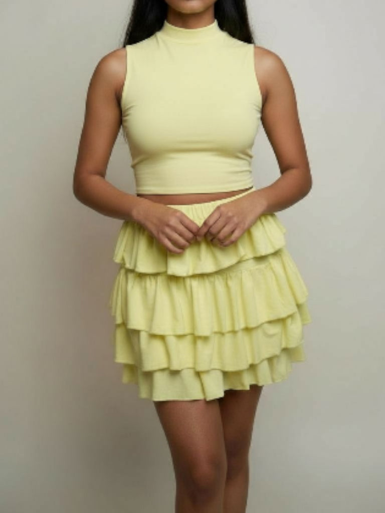 Ruffle Layered Slinky Skirt & Top Set