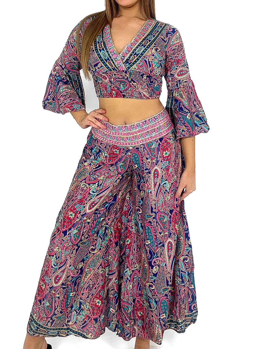 Boho Crop Top And Wide Leg Trousers Co-Ord