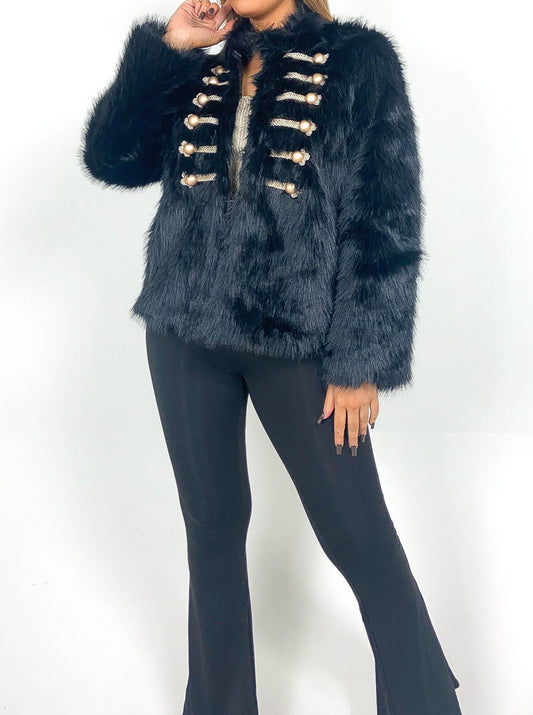 Military Style Faux Fur Jacket