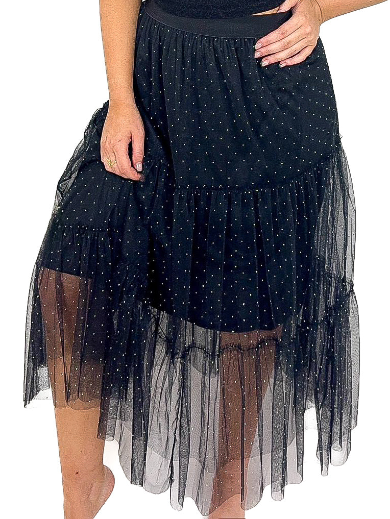 Scatter Stud Layered Mesh Skirt
