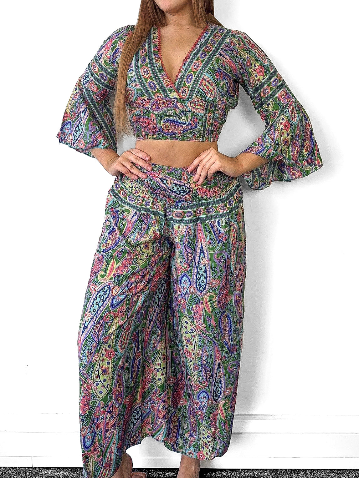 Boho Crop Top And Wide Leg Trousers Co-Ord
