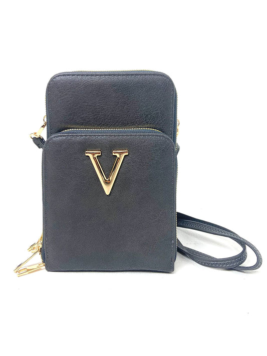 Double Zip "V" Crossbody Phone Bag