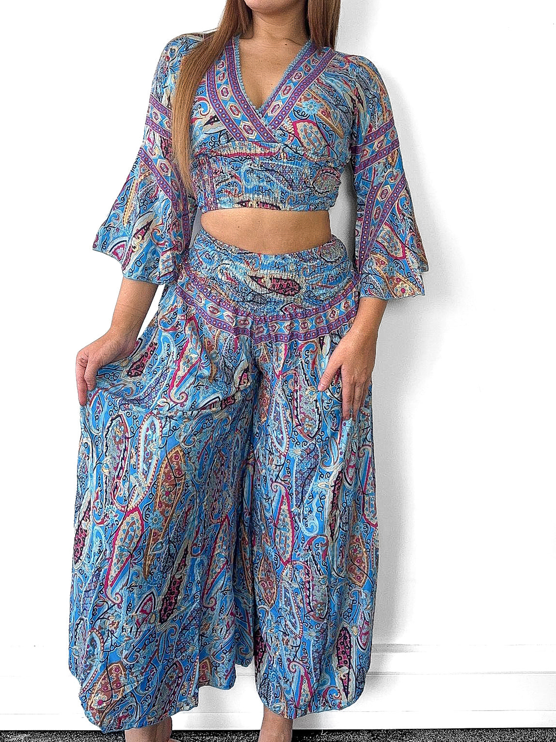 Boho Crop Top And Wide Leg Trousers Co-Ord