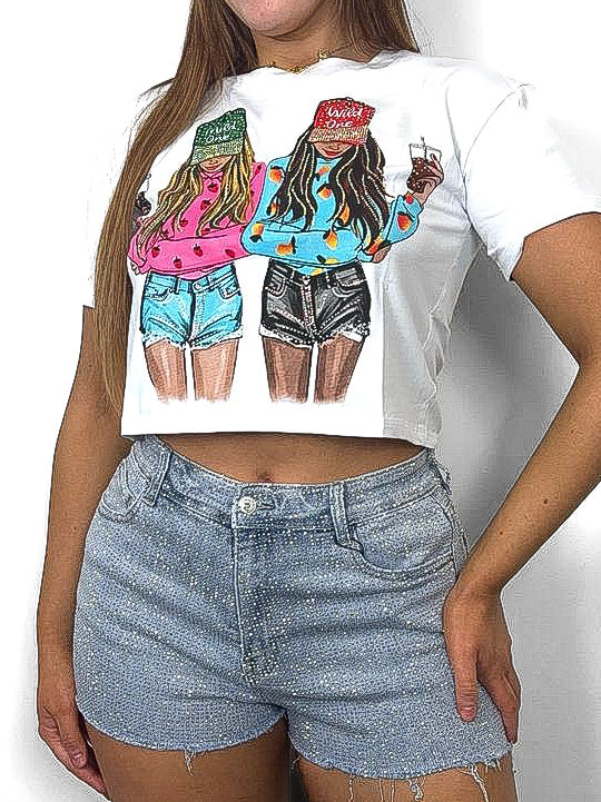 Wild One Diamante Crop T-Shirt