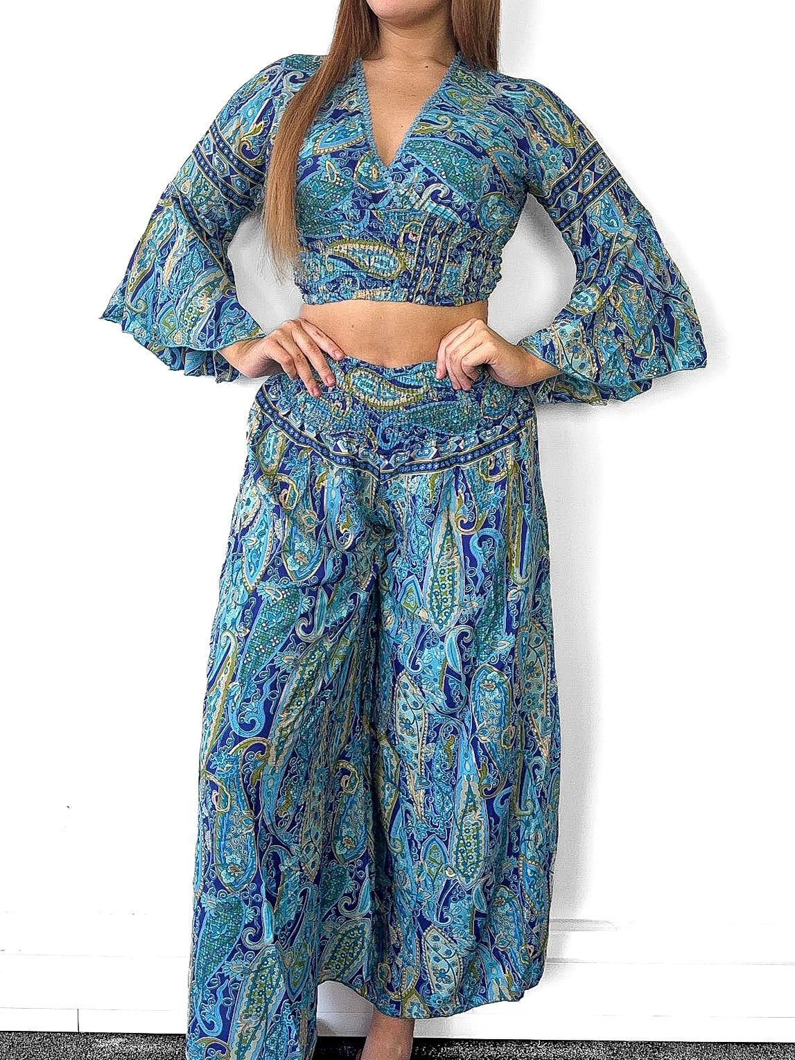 Boho Crop Top And Wide Leg Trousers Co-Ord