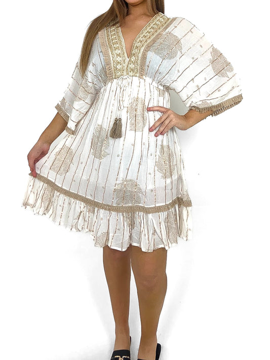 Foil Stripe Kimono Style Summer Dress