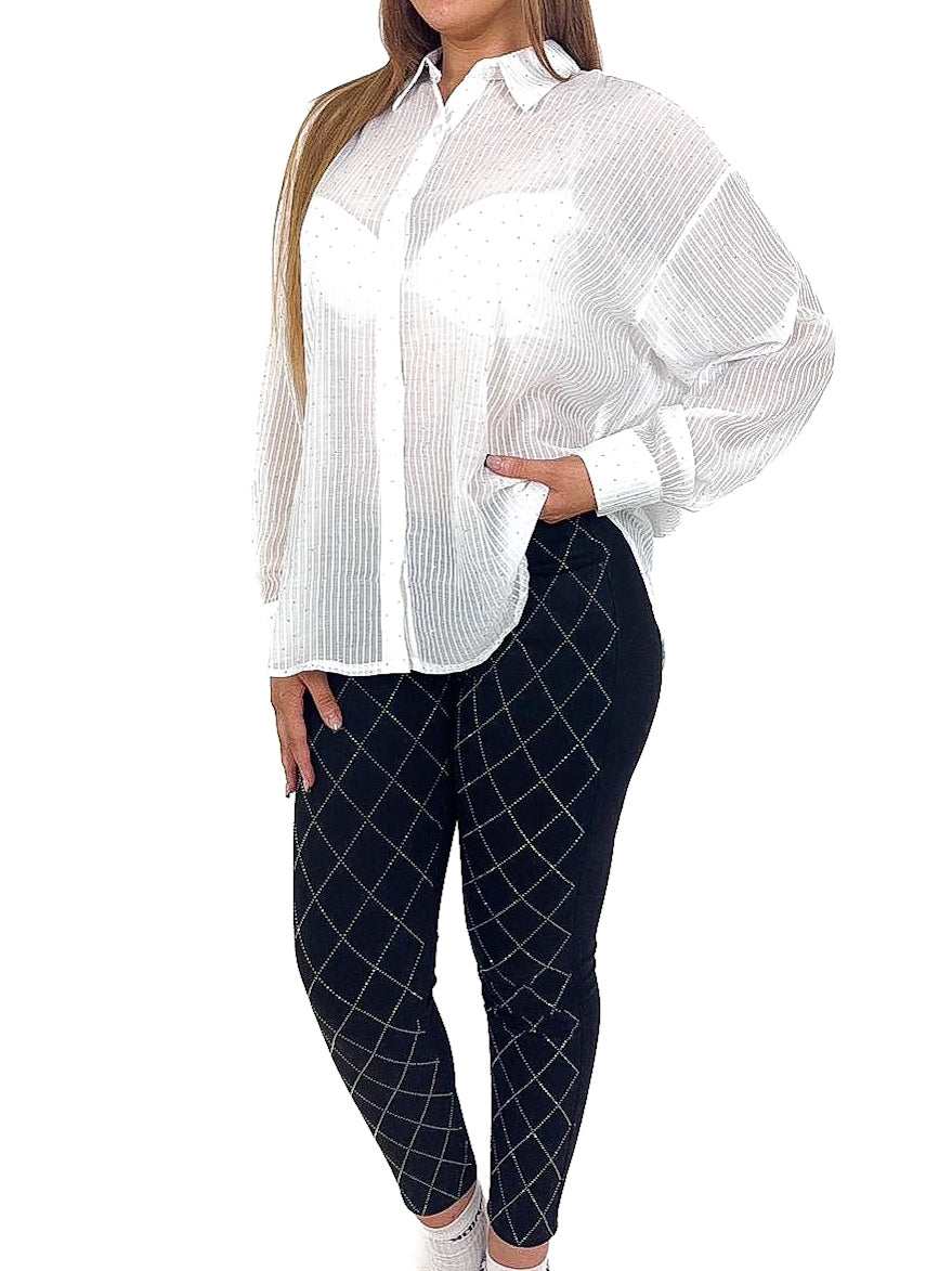 Diamante Scatter Burnout Stripe Blouse