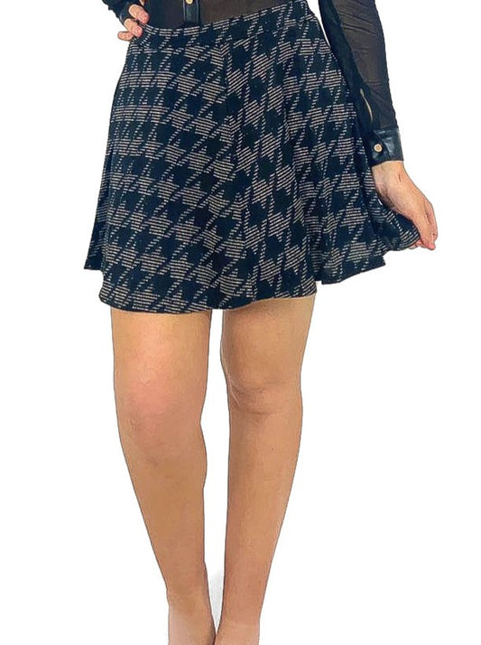 Houndstooth Pleated Mini Skirt