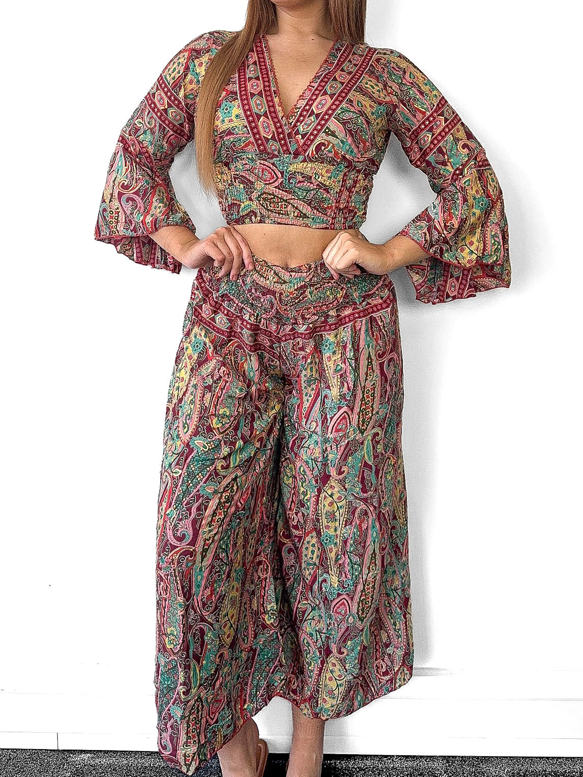 Boho Crop Top And Wide Leg Trousers Co-Ord