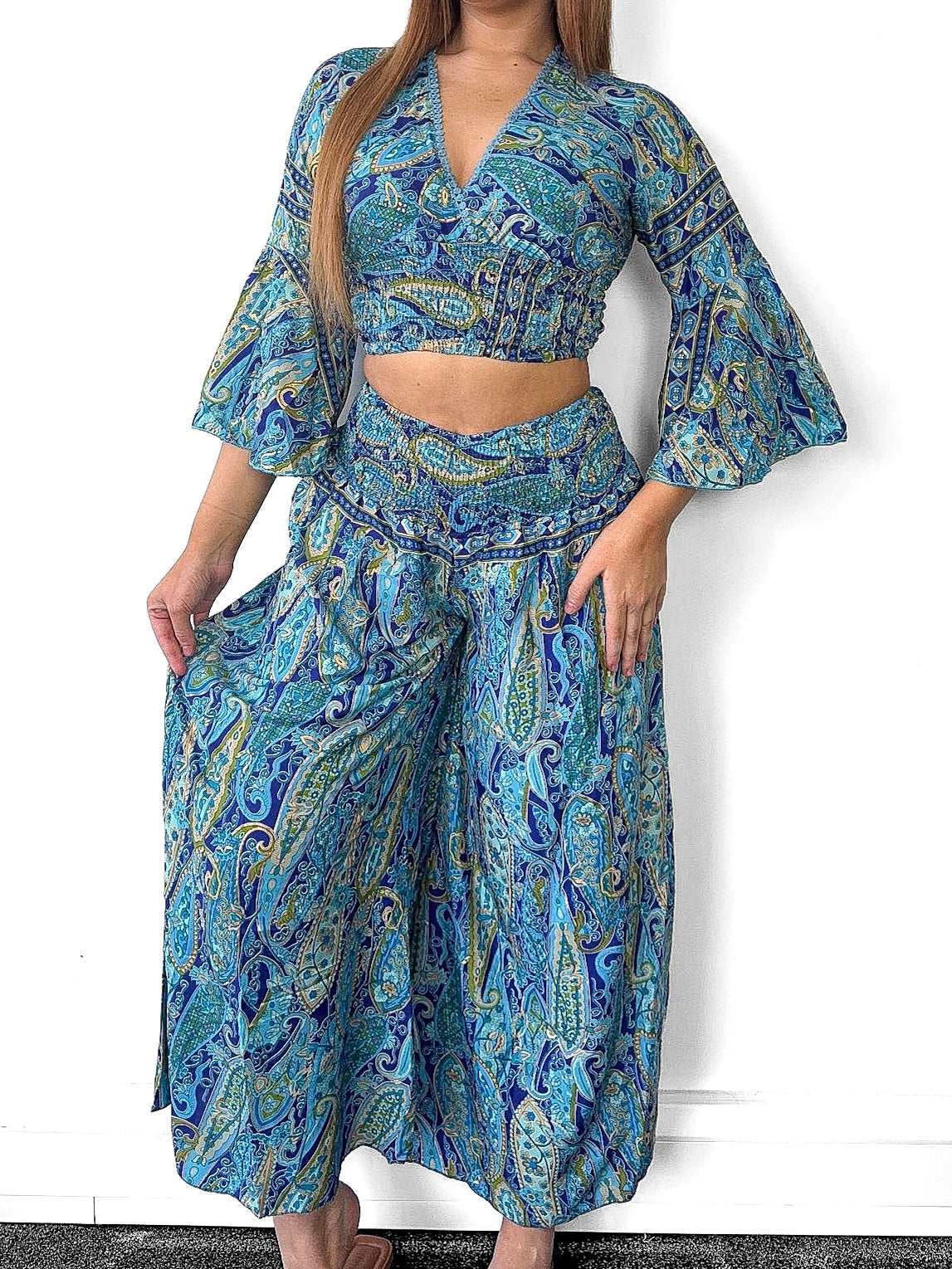 Boho Crop Top And Wide Leg Trousers Co-Ord