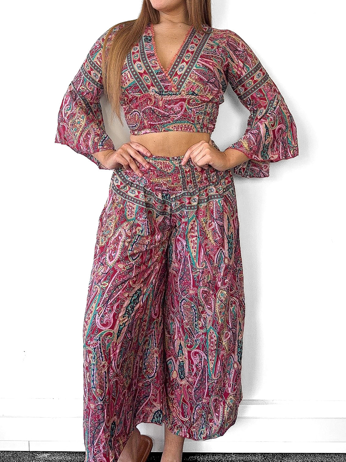 Boho Crop Top And Wide Leg Trousers Co-Ord