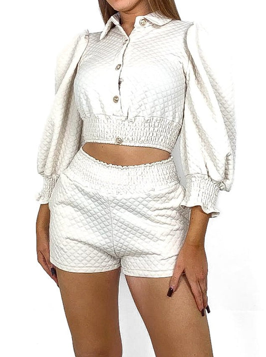 Quilted Gold button Short Set