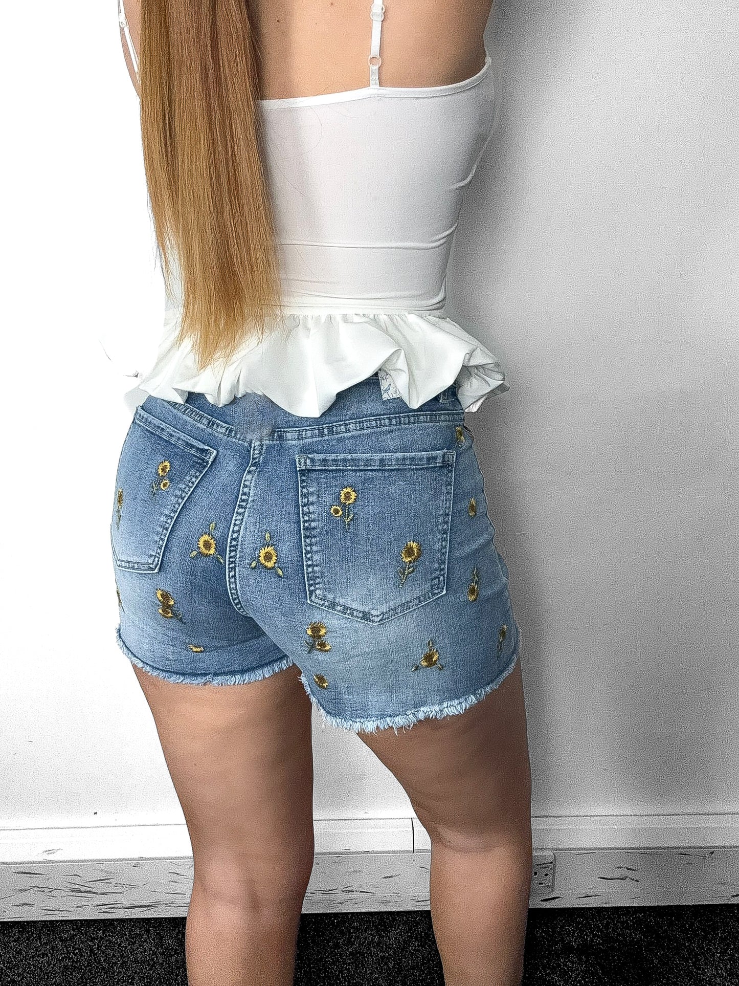 Sunflower Embroidered Denim Shorts