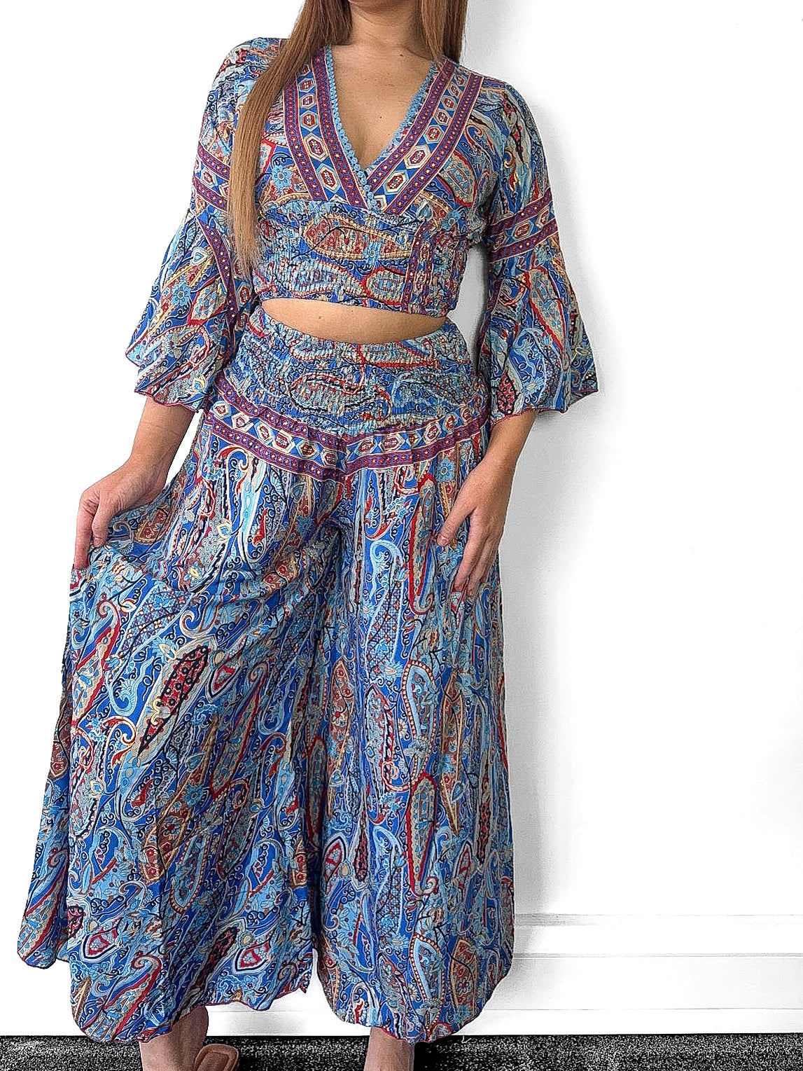 Boho Crop Top And Wide Leg Trousers Co-Ord