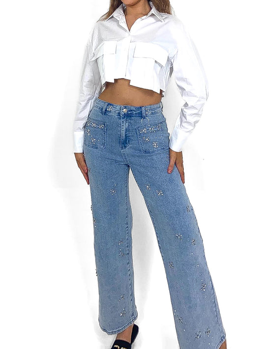 Cargo Pocket Front Cropped Shirt