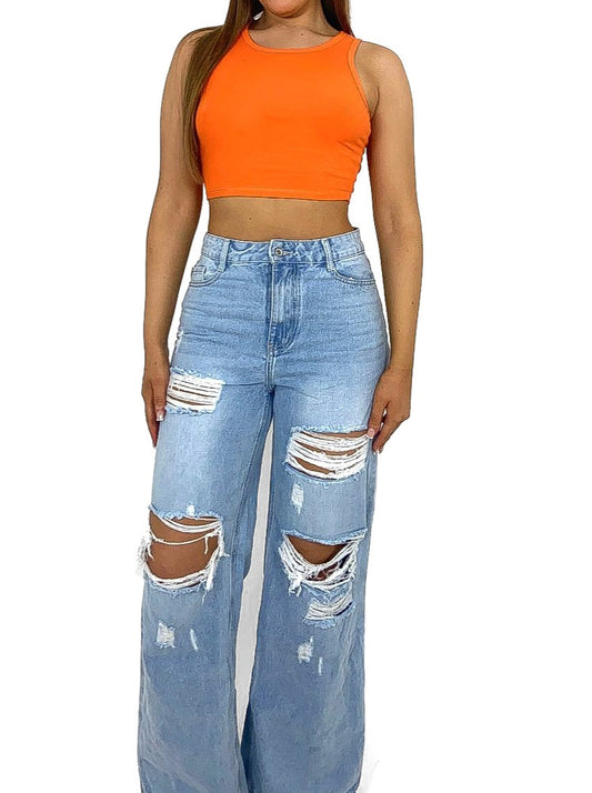 Extreme Rip High Rise Wide Leg Jeans