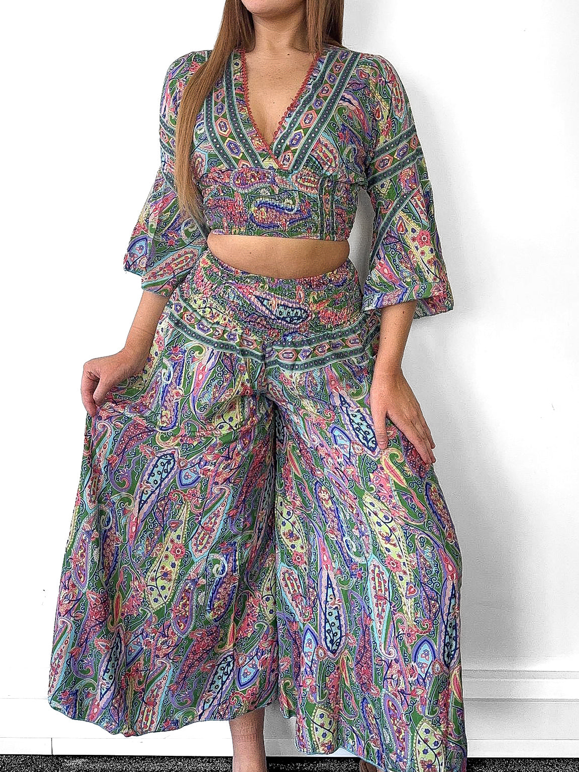 Boho Crop Top And Wide Leg Trousers Co-Ord