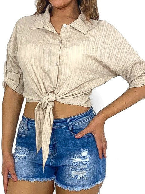 Tie Front Textured Blouse