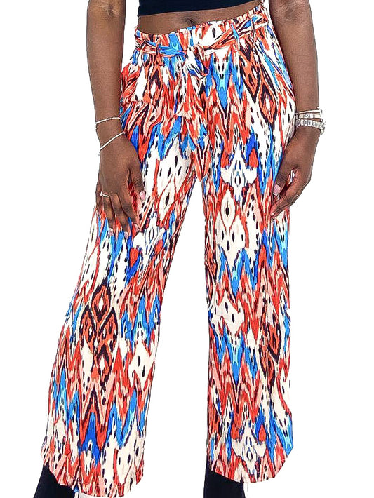 Ikat Print Belted Trousers