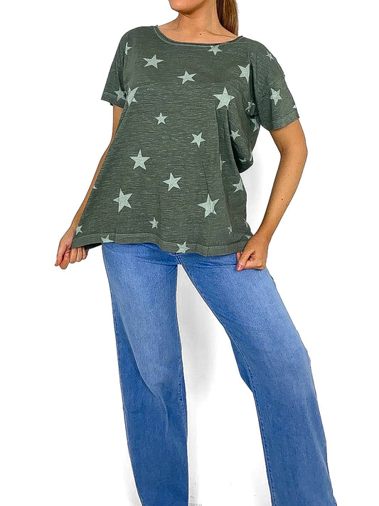 Washed Out Star Print T-Shirt
