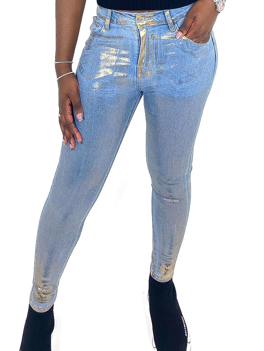 Metallic Paint Coated Skinny Jeans