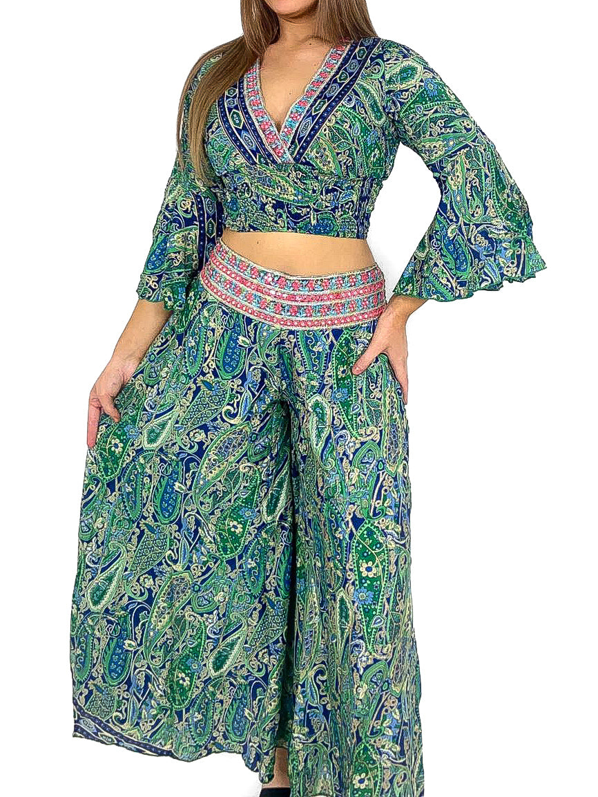 Boho Crop Top And Wide Leg Trousers Co-Ord