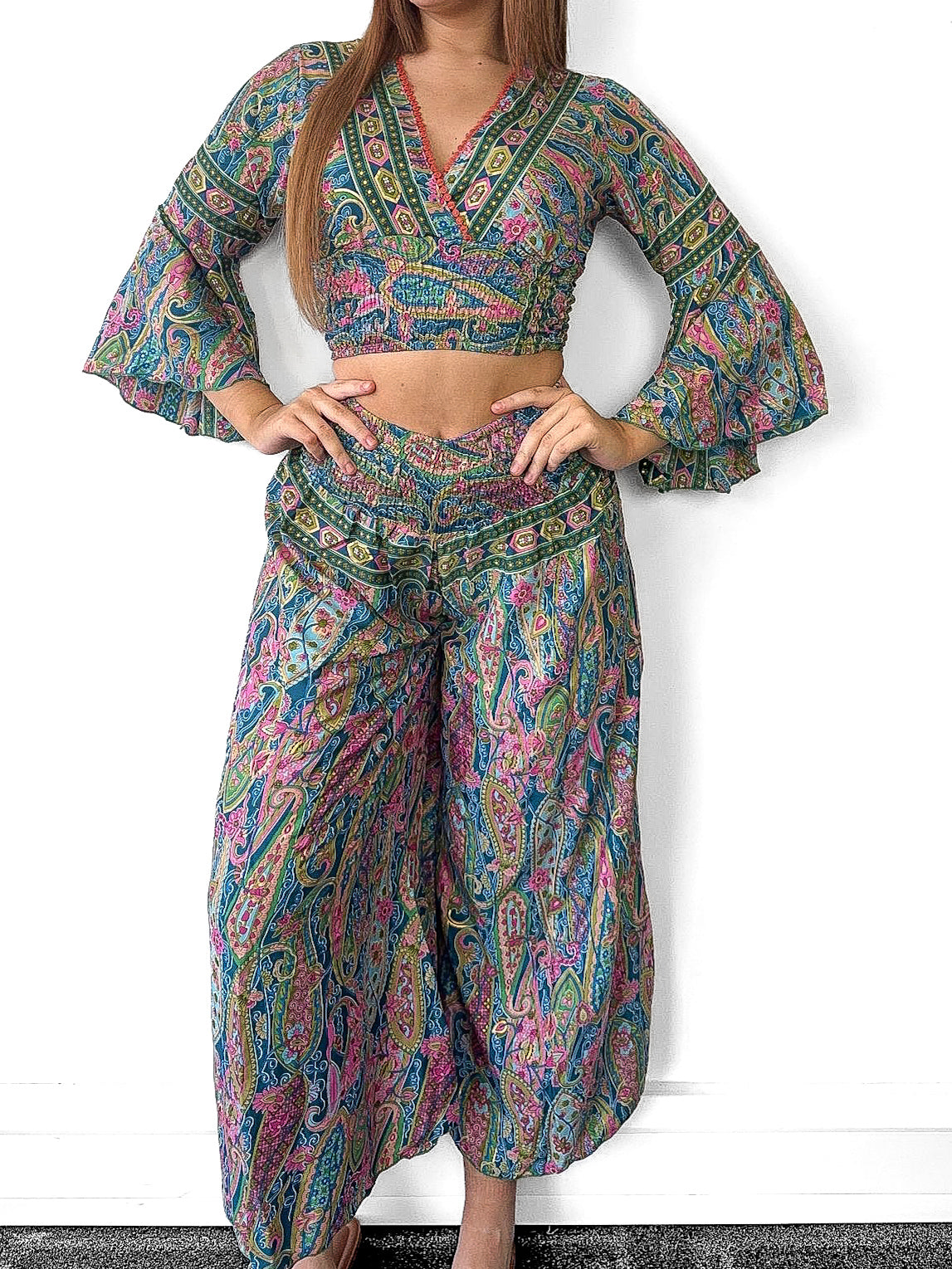 Boho Crop Top And Wide Leg Trousers Co-Ord