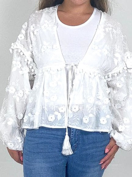 Embroidered Tie Front Jacket