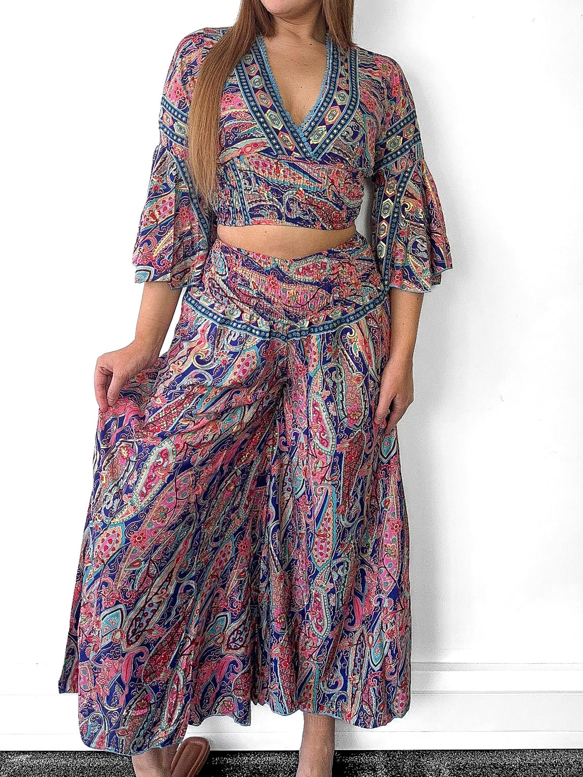 Boho Crop Top And Wide Leg Trousers Co-Ord
