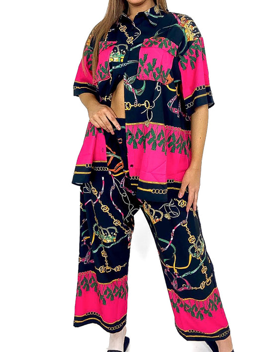 Crown Print Oversized Satin Co-Ord