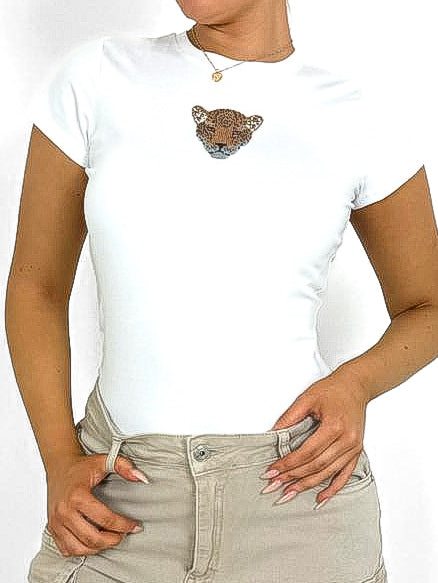 Leopard Sequin Applique T-Shirt