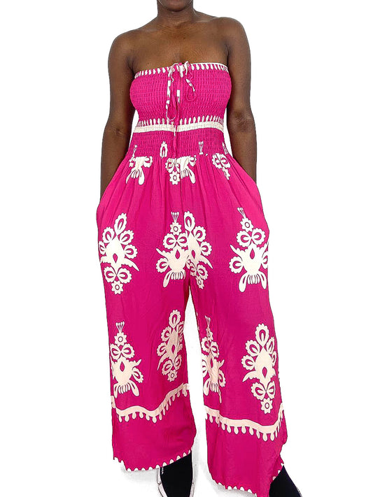 Shirred Bodice Printed Jumpsuit