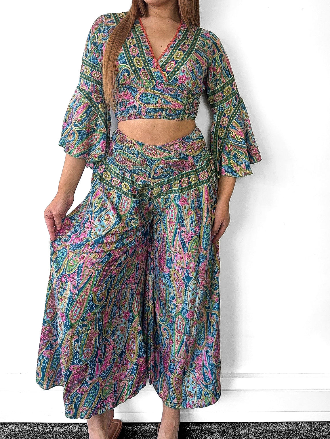 Boho Crop Top And Wide Leg Trousers Co-Ord
