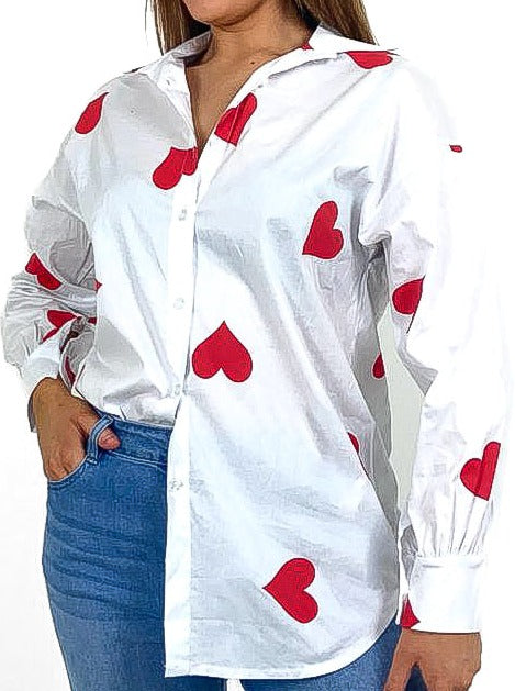 Heart Print Oversized Shirt