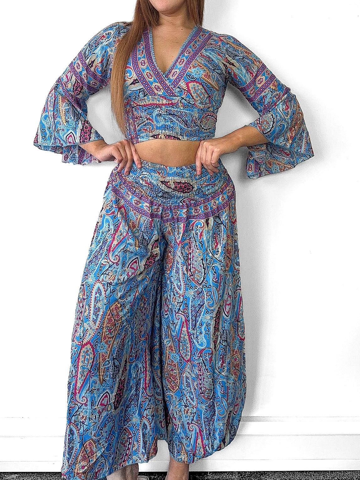 Boho Crop Top And Wide Leg Trousers Co-Ord