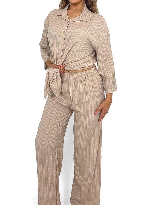 Textured Shirt and Pants Co-Ord
