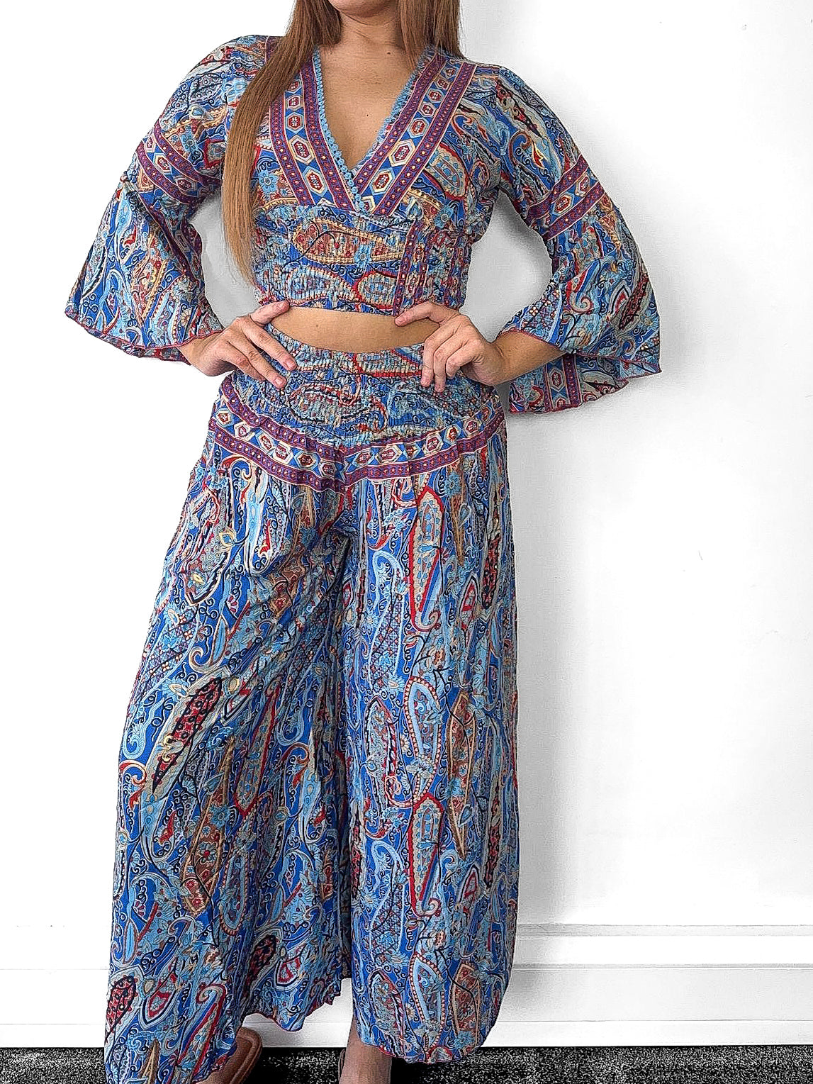 Boho Crop Top And Wide Leg Trousers Co-Ord