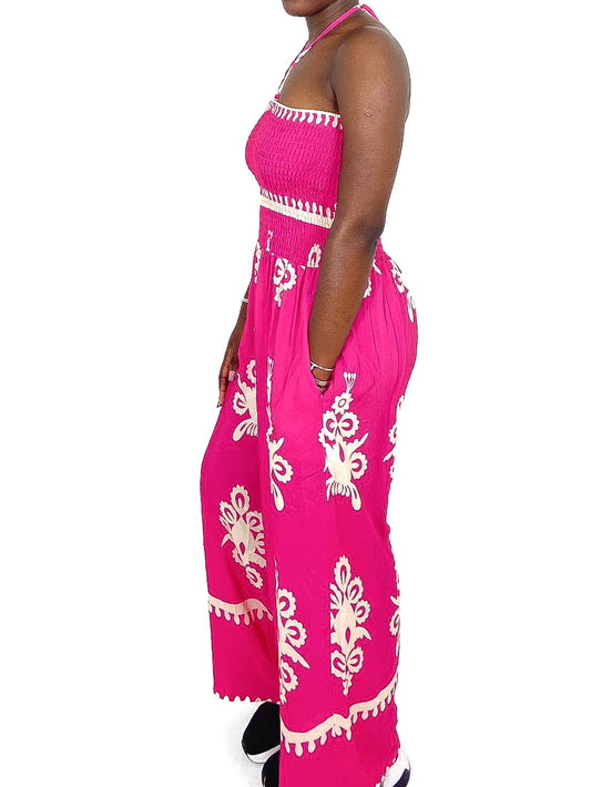 Shirred Bodice Printed Jumpsuit