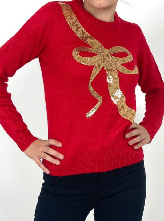 Sequin Bow Christmas Jumper