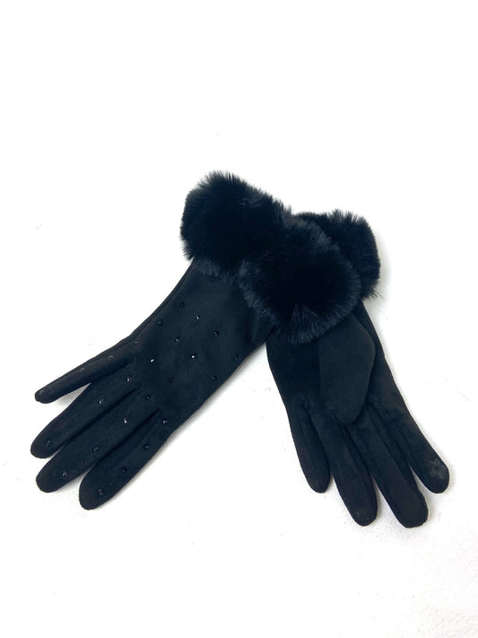 Diamante Faux Fur Trim Gloves